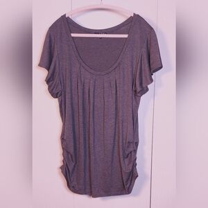 Scoop Neck Short Flutter Sleeve Pleated Front Blouse Tunic Top Grey Size 1X Knit